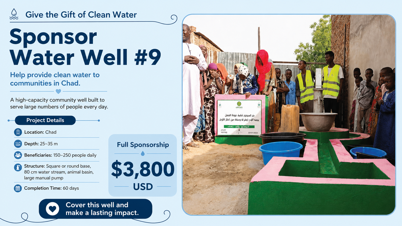 Sponsor Water Well #9 — high-capacity community well for communities in Chad